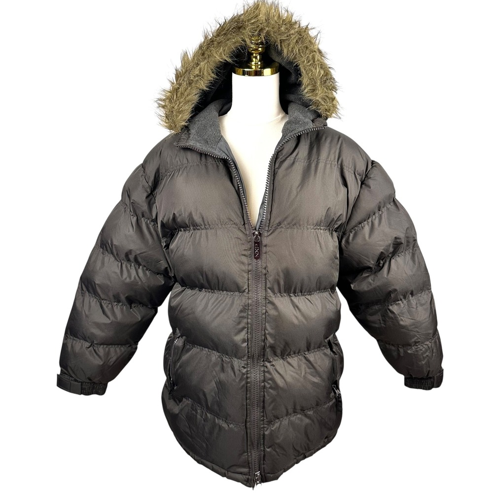 Vintage Y2K Northern Explosion NXP Black Puffer Jacket Fur Hood Youth L Women S - Picture 1 of 9